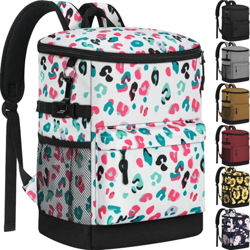 Tenot Cooler Backpack 33/40 Cans Backpack Coolers Insulated Leak Proof Soft Beach Cooler Bag for Men Women Ice Chest Backpack Camping Hiking Picnic Travel Cooler Lunch Backpack - color: Blue Leopard Print, size: 33 Cans