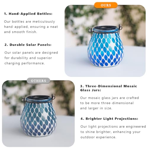 Starsoul 2 Pack Solar Lanterns Outdoor Waterproof, Elegant Blue Glass Mosaic Solar Lantern, Solar Hanging Lights Outside Patio Porch Yard Decor - color: Navy-2PC