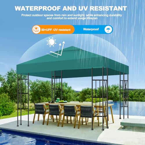 10x10 Gazebo Canopy Replacement Top, 300D High-Density Waterproof Single Layer Gazebo Cover with Heavy Duty Sun Shade Canopy, Folded UV Blocking Canopy Roof for Outdoor Patio Garden Tent Top (Green) - color: Green