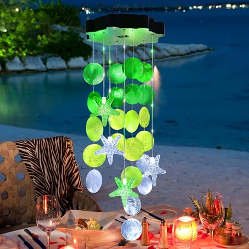 Solar Shell Gift for Mom Grandma Girls, White & Green Solar Christmas Wind Chimes for Outside, Outdoor Decorative Mobile Lights for Garden, Yard, Patio, Window, Party, Christmas Decorations - color: White & Green