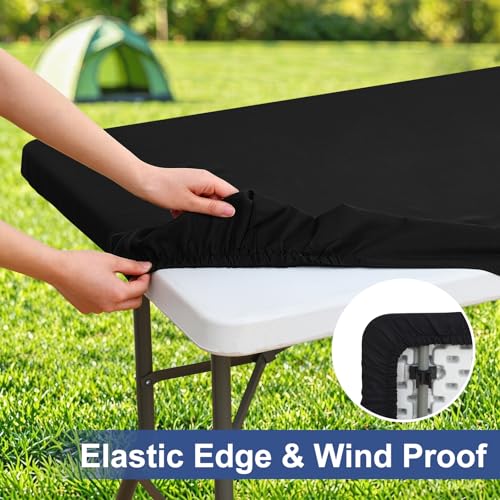 homing Rectangle Table Cloth Cover, Waterproof Polyester Elastic Fitted Tablecloth, Washable Table Protector for Picnic, Camping, Outdoor (Black, 24" x 36") - color: Black, size: 36" x 24" (Rectangular)