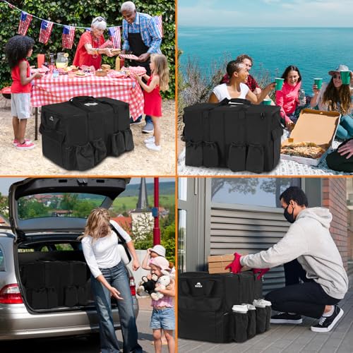 MATEIN Insulated Food Delivery Bag, XXXL Thermal Catering Bag for Hot & Cold Food, Water-Resistant Foldable Pizza Delivery Carriers for Transport with 4 Cup Holders & Reinforced Bottom, Black
