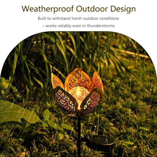 Solar Lights Outdoor Garden Decor,Solar Stake Lights, 2Pack Decorative Solar Garden Light, Metal Solar Sunflower Lights Lawn Lamp for Courtyard Decoration - color: Golden Flower