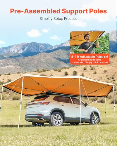 VEVOR 270 Degree Awning, 133 sq.ft Driver Side Vehicle Awning, Waterproof UV50+ Car Side Awnings with Carry Bag, All-Weather Free-Standing Overland Awnings Car Shelter for SUV Van Truck Camping - color: Khaki 270° 20*6.7ft Car Awning