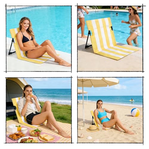 Stripes Foldable Pool Chair,Ultra-Light Portable Beach Chair with Carry Bag for Sunbathing Swimming Poolside Picnic Lawn Road Hiking Trips (1, Yellow and White) - color: Yellow and White