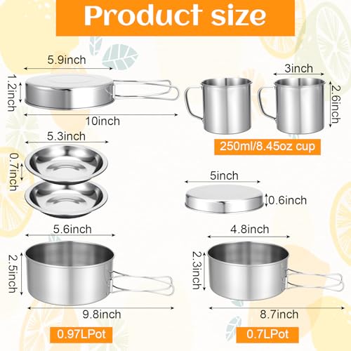 15 Pcs Camping Cookware Set, Stainless Steel Outdoor Camping Cooking Kit with Pot and Pan Cups Plates Forks Knives Spoons Kit for 1-2 Person Camping, Backpacking, Outdoor Cooking and Picnic
