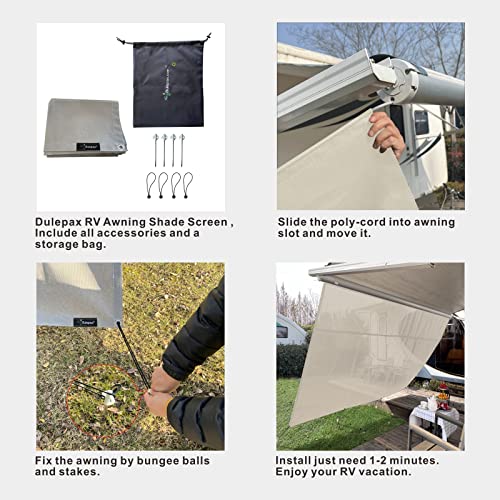 Dulepax RV Awning Shade Screen with Zipper 8'X16'3'' -Second Generation RV Awning Screen Significantly Improves Shadew and Privacy.Universal RV Awning Sun Shade Screen with Complete Kits - color: Beige, size: 8'X16'3" Shade Screen for 17 ft Awning
