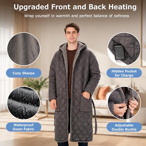 Portable Heated Battery Blanket Cordless Heated Blanket Wireless Wearable Heated Blanket Recharge for Women,20000mah,Electric Throw Blanket Snuggle Heated Coat Hoodie Heating Robe for Outside 45"x32"