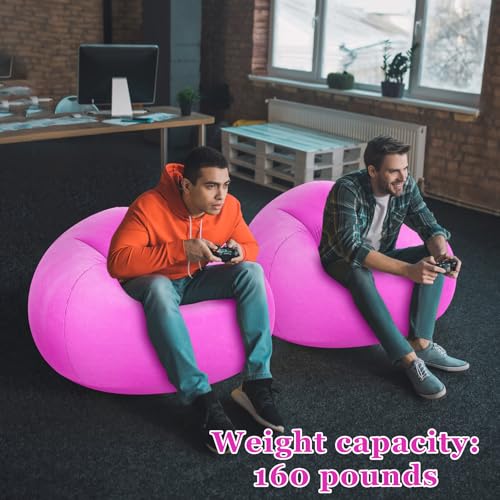 Realspring Inflatable Bean Bag Chairs Outdoor Blow up Camping Chairs Inflatable Lazy Sofa Folding Portable Bean Bag Loungers Couch for Movie Night(Pink,2 Pcs) - color: Pink