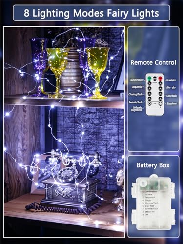 3 Pack Fairy Lights Battery Operated with Remote, 120LED 40FT Twinkle Lights Waterproof for Outdoor & Indoor, 8 Modes Battery String Light Timer for Christmas Party Birthday Home DIY Décor(Cool White) - color: Cool White, size: 3 Pack 120led