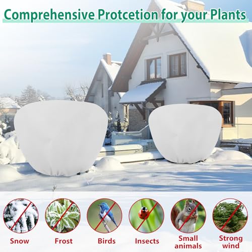 ANGAR 4 Pack Plant Covers Freeze Protection for Winter, 2.2oz/yd² (39.4" X 39.4") Shrub Plant Protection Bags with Drawstring, Plant Frost Protection Covers for Outdoor Garden Rose Bush Plants, White