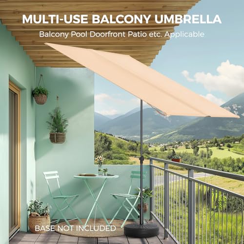 HOMSHADE 6x4ft Outdoor Balcony Umbrella - Flat Porch Pool Patio Umbrella Rectangular Canopy Shade UPF50+ UV Protection 360° Rotating & Tilting All Angles Applicable (Beige, No Base) - color: Beige