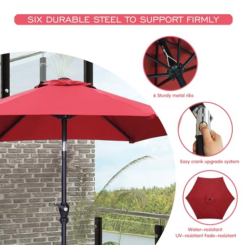 GDY 7.5FT Patio Umbrella Outdoor Table Umbrella,Market Umbrella with 6 Sturdy Ribs, with Push Button Tilt and Crank for Garden, Lawn, Deck, Backyard & Pool (Red) - color: Red, size: Umbrella Only