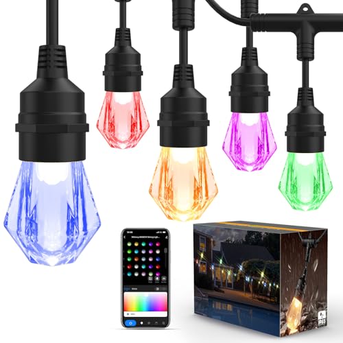 XMCOSY+ Smart Outdoor String Lights - 123ft RGBCWIC Patio Lights with 40 Color Changing Bulbs, LED String Light for Outside Backyard Bistro Party, APP WiFi Control, Work with Alexa, IP65 Waterproof - size: 123Ft-Acrylic Bulb