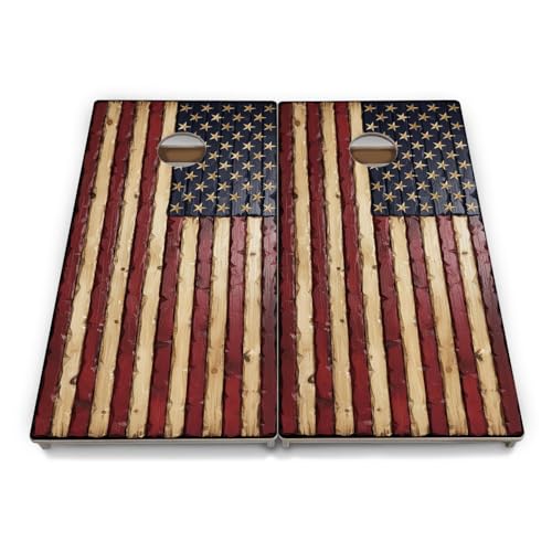 Cornhole Solutions PRO Tournament Cornhole Bundle – Regulation 4 ft x 2 ft Professional Set – ¾″ Baltic Birch Plywood – Folding Legs – UV Printed & Clear Coated – Made in USA - color: Carved Rustic Flag