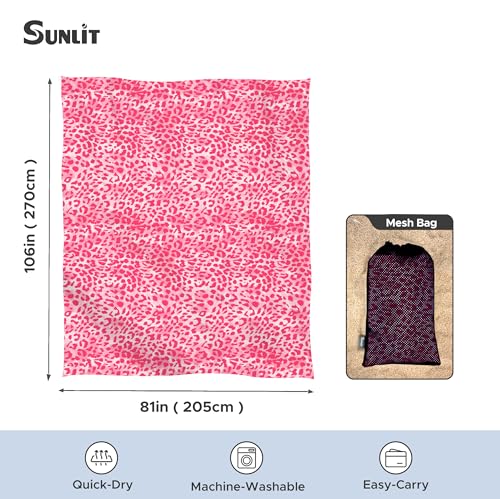 Sunlit Large Cheetah Beach Blanket Waterproof Sand Proof, 81" x106" Sand Free Beach Mat with Corner Pockets and Storage Bag, for Travel Beach Camping Outdoor Festival, Hot Pink Leopard - color: Hot Pink