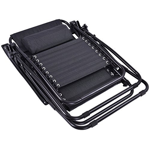 Giantex 2 PCS Zero Gravity Chair Patio Chaise Lounge Chairs Outdoor Yard Pool Recliner Folding Lounge Chair with Cup Holder (Black) - color: Black, size: 1 Count (Pack of 2)