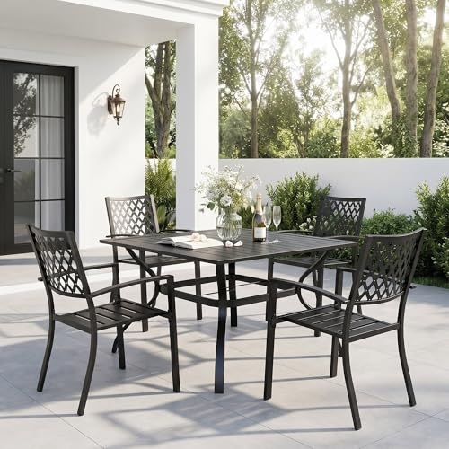 Sophia & William Patio Table and Chairs Set, Outdoor Dining Set for 4, 5 Piece Metal Patio Furniture, 37" Black Square Table(Diamond) - color: Diamond, size: 37"
