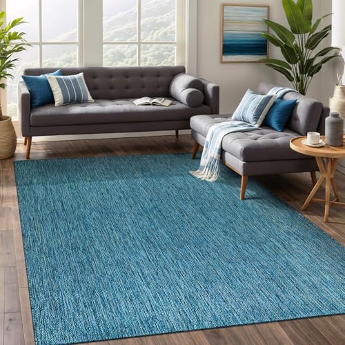 Beverly Rug Indoor Outdoor Rug 8x10, Washable Outside Carpet for Patio, Deck, Porch, Solid Modern Area Rug, Water Resistant, Aqua Blue - color: Solid - Aqua Blue, size: 8' x 10' (Rectangular)