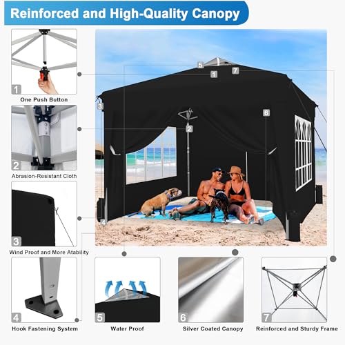 SANWAY 10x10 Pop Up Canopy Tent with Sidewalls x 4 – Easy Setup Canopy Tent, Waterproof, UV-Resistant, Portable with Carry Bag for Outdoor Events, Camping, and Backyard Parties – Black - color: Grey (Canopy with 4 Sidewalls)