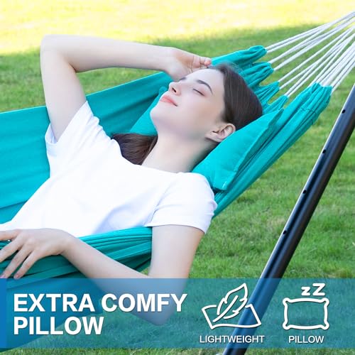 PNAEUT Double Hammocks with Stand for Outside, Portable Space Saving Heavy-Duty Steel Stand for Indoor Outdoor Patio with Carrying Bag, 450 lbs Capacity (Aqua) - color: Aqua