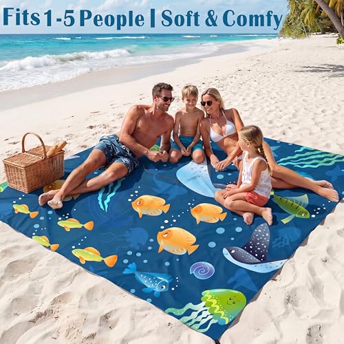 Famstar Beach Blanket Oversized Extra Large 78" X 81",Waterproof Sandproof Beach Blanket 1-7 Adults Lightweight Durable for Travel Camping Hiking Picnic - color: Shark, size: 78" X 81"