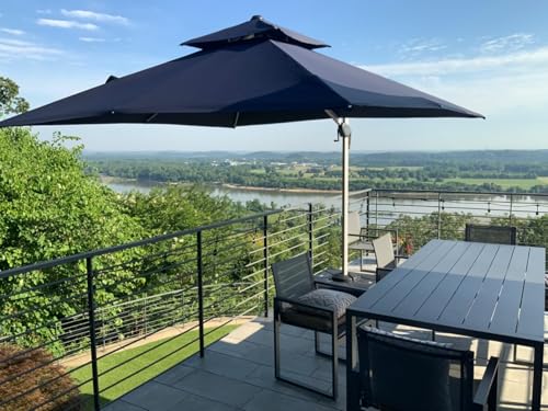 PURPLE LEAF 9ft Patio Umbrella Outdoor Square Umbrella Large Cantilever Umbrella Windproof Offset Heavy Duty Sun for Garden Deck Pool Patio, Navy Blue - color: Navy Blue, size: 9' X 9'