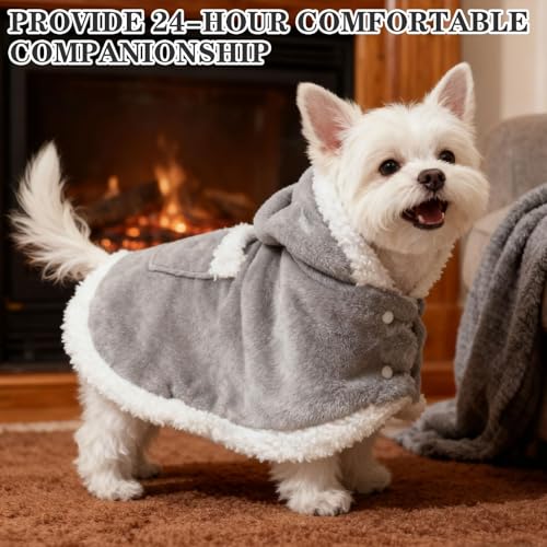 EXPAWLORER Dog Winter Coat with Hat - Fleece Flannel Warm Pet Cloak Cape Blanket with Hood for Cold Weather, Windproof Thicken Dog Sweater Jacket Clothes Vest for Small Medium Large Dogs Cats Grey M - color: Grey, size: Medium