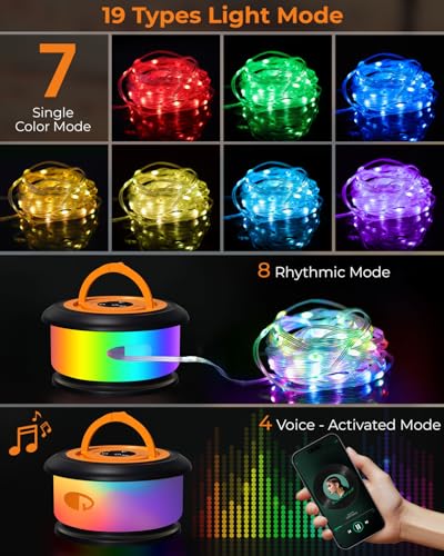 Camping String Lights, Retractable 32.8ft RGB Flash Lamp, Rechargeable LED Fairy Lights Outdoor Waterproof, Portable Hanging Lantern for Outside Tent Patio Awning Garden RV Essentials - color: Black&Orange