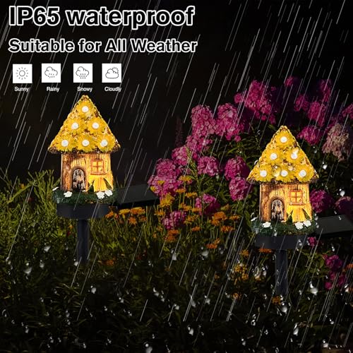 Mushroom Solar Lights Outdoor, Waterproof Fairy Houses Light Mushroom Garden Decor Decorative Solar Powered Garden Stake Lights for Outside Lawn Walkway Patio Yard (Yellow) - color: Yellow