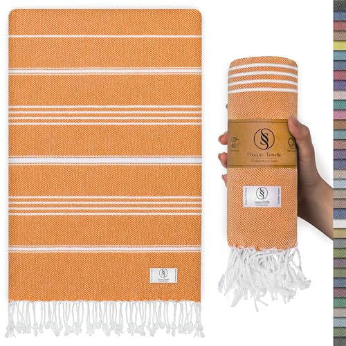 Ossano Turkish Beach Towel Striped & Smart Blend Oversized (39" x 71") - Quick Dry, Versatile and Functional as Picnic and Beach Blanket, Yoga, Pool, Travel and Gym Towels - Orange - color: Orange