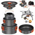 Smokey Camp Camping Cookware Mess Kit Set with Stove - Backpacking Camping Pots and Pans Set, All in One Non-Stick Camping Cooking Set, Portable Stove, Hiking, Picnic, Outdoor & Camping Cookware Set - style: 2.0+3.3 Liter Pot + 1.2 Liter Kettle