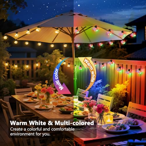Outdoor String Lights Plug in, 25ft 20 LED Bulbs Hanging Patio Lights Dimmable with Timer & Remote, Globe Bulb Shatterproof & Waterproof for Indoor Backyard Balcony Decor - Warm White & Multi - color: White & Multi, size: 25ft