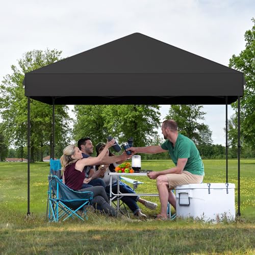 Pop Up Canopy Tent 10x10ft Portable Waterproof Outdoor Sun Shade Shelter with Wheeled Carry Bag, Easy One-Person Setup, Adjustable Height for Patio Garden Beach Parties Camping, Black - color: Black, size: 3M*3M