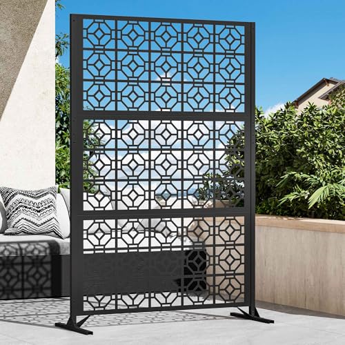 Modern Shade 4x6 FT Metal Privacy Screen with Artistic Modular Designs Decorative Patio Privacy Fence & Garden Divider, Freestanding Outdoor Metal Fence Panel, Weather-Resistant (Lattice Echo) - size: 1 Panel (Lattice Echo)