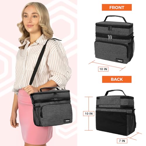 opux Insulated Lunch Bag for Men Women, Large Dual Compartment Cooler Bag, Soft Two Deck Lunch Box for Work School Picnic, Leakproof Lunch Tote with Strap for Kid Adult (Charcoal Gray, Double Deck) - color: Charcoal Gray, size: Double Deck