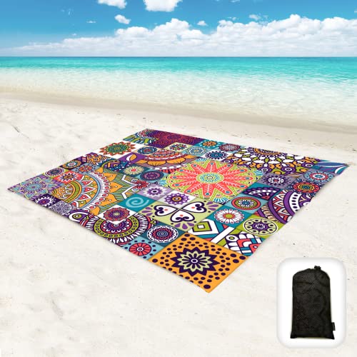 Beach Blanket Waterproof Sandproof Oversized 95”x 80”,Sand Free Beach Mat with Corner Pockets,Portable Mesh Bag for Beach Festival,Picnic,Travel and Outdoor Camping (Moroccan Myst) - color: Moroccan Myst