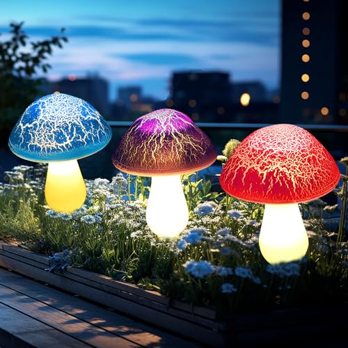 Solar Garden Decor Lights 8 Crack Mushrooms Outdoor Decor Stake Lights, Waterproof Solar Pathway Light Gardening Gifts for Garden Gnomes Backyard Flower Bed Christmas Decorations - color: Multicolor