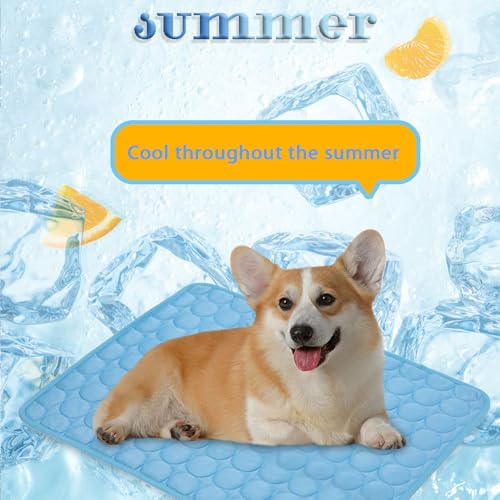 Generic Dog Cooling Mat, Pressure Activated Pet Cooling Mat for Dogs Cats, Non-Toxic Self Cooling Pad for Dogs Cats in Hot Summer Cool Pad Washable & Easy Clean (27''x 21''), BLUE