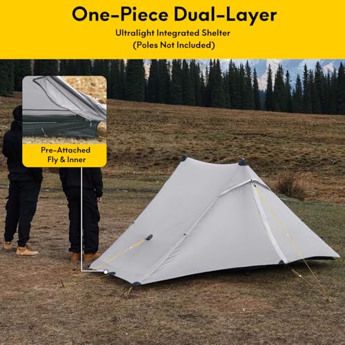 LANSHAN Ultralight Tent 3-Season Backpacking Tent for 1-Person or 2-Person Camping, Trekking, Kayaking, Climbing, Hiking - color: Pro 2-person, grey