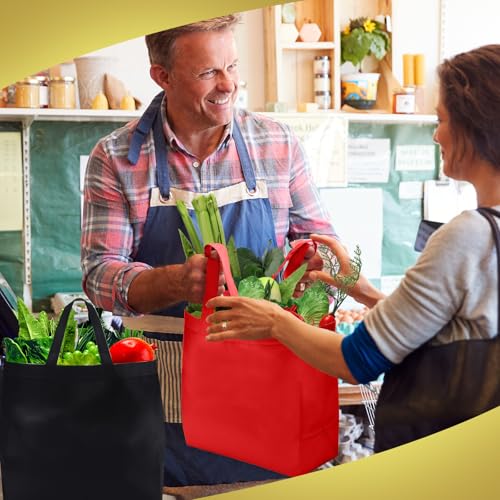 Reginary 100 PCS Reusable Totes Bags - Non Woven Grocery Handle Bags for Shop Events & Retail Store(Red,Black) - color: Red,black