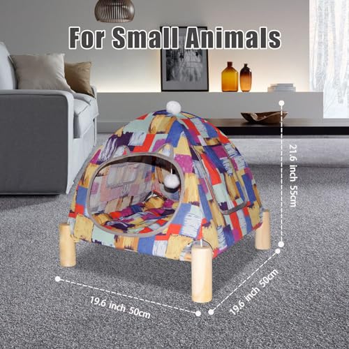 Pozico Portable Cat Tent Bed – Lightweight Foldable Cat House with Soft Washable Cushion, Warm Enclosed Cave for Kittens, Indoor Cats & Small Dogs - color: Colorful Blocks Tent