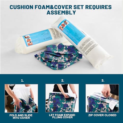ARTPLAN Deep Seat Outdoor Patio Chair Cushions,2-Piece Seat and Back Cushion Set 24x24x6 and 18x24 Inches,Square,Floral,Blue Flowers - color: Blue Flowers