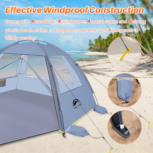 Happy Travel Beach Tent Sun Shelter for 3/4/5/6/7/8 Person, Portable UPF 50+ UV Protection Beach Shade Canopy for Family & Baby, Lightweight & Easy Setup Beach Cabana with 3 Ventilation Mesh Windows - color: Airy Blue, size: 3 Person