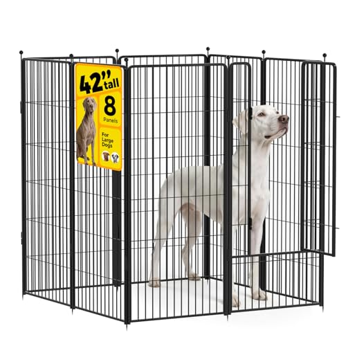 Dog Playpen 42 inch 8 Panels for Indoor & Outdoor Use – Heavy-Duty Metal Pet Fence with Ground Stakes, Rounded Ball Tops for Safety, Stable & Foldable Design, Easy to Assemble - size: 42inch, style: 8 Panels