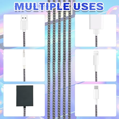 Frienda 10 Pcs Spiral Cord Protector Chargers Protector Pets No Chew Data Cable Protective Sleeve Headphone Charger Saver USB Cable Cover Wire Repair for Phone USB (Flash Black) - color: Flash Black