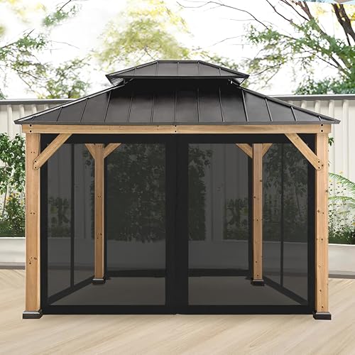 Coastshade Gazebo Canopy Mesh Walls Replacement 8x8 Gazebo Pergola Mosquito Screen Netting for Gazebos with 42Curtain Rings & 42Rail Hooks,Black - color: Black, size: Meshwall-8 x 8 ft