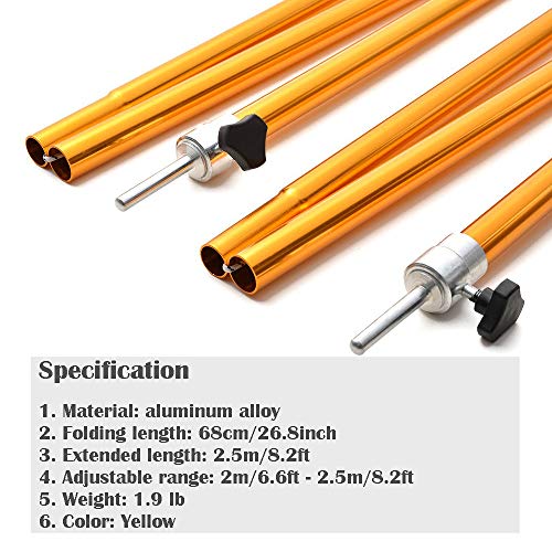 Odoland Adjustable Telescoping Aluminum Tarp and Tent Poles Set of 2 - Collapsible Lightweight for Camping, Backpacking, Hammocks, Sun Shade Shelters, and Awnings - size: Thickness 1mm