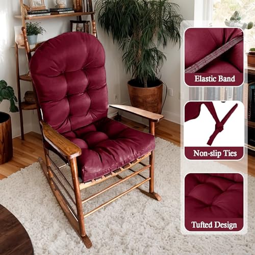 Adirondack Chair Cushion, Waterproof Outdoor High Back Seat Cushions for Patio Rocking Chairs, Thick Tufted Replacement Pads for Porch Lawn Indoor Dining Desk Wicker Furniture, Burgundy - color: Burgundy