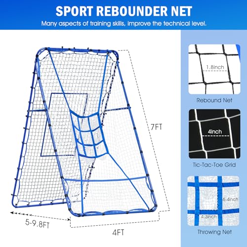 Volleyball Baseball Rebounder Net, Softball Rebounder Pitchback Net Quick Adjustments, Quick Adjustments Lacrosse Bounce Back Practice Equipment, Ideal for Outdoor Indoor and Backyard Training - size: 7FTx4FT, style: Three Mode Baseball Net